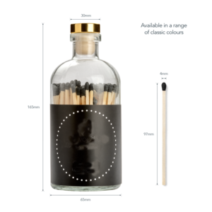 Custom size long black matches in glass jar without matches