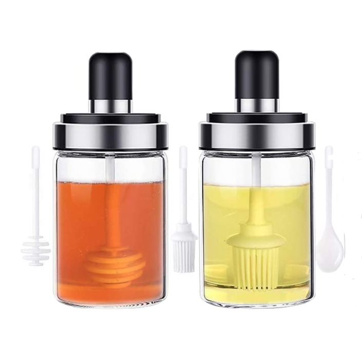 Containers Glass Honey Dispenser with Dipper 250ml