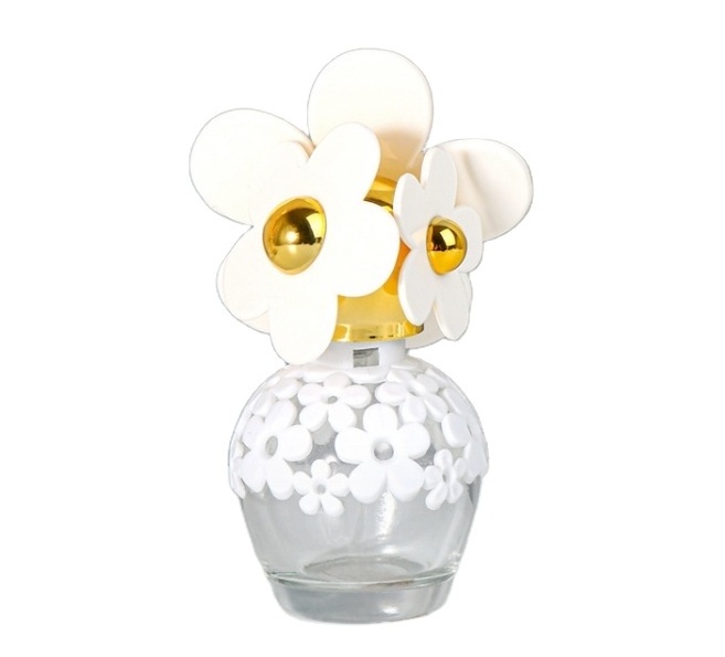 Wholesale  fashion30ml  display perfume glass  bottle with flower shape cap