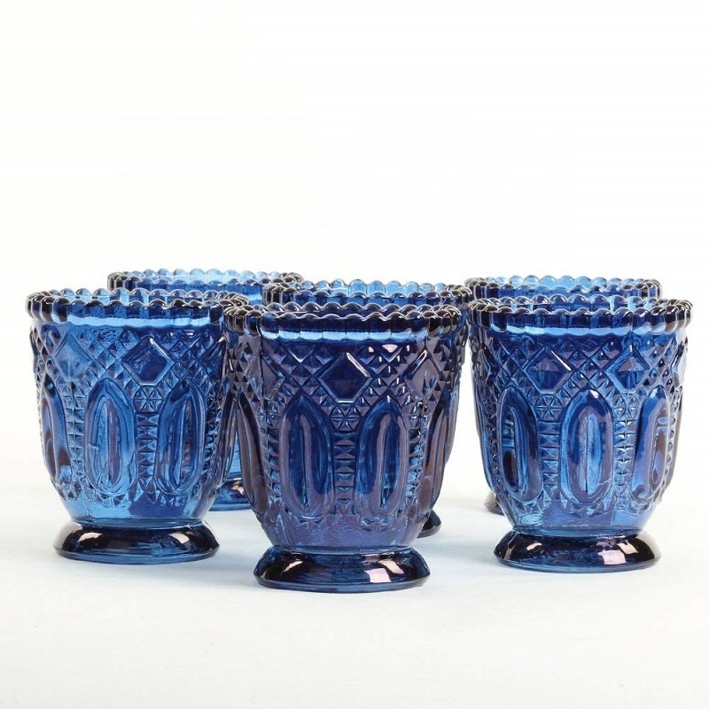 Linlang Wholesale Vintage Glass Votive Candle Holders Cobalt Blue Glass Candle Holders