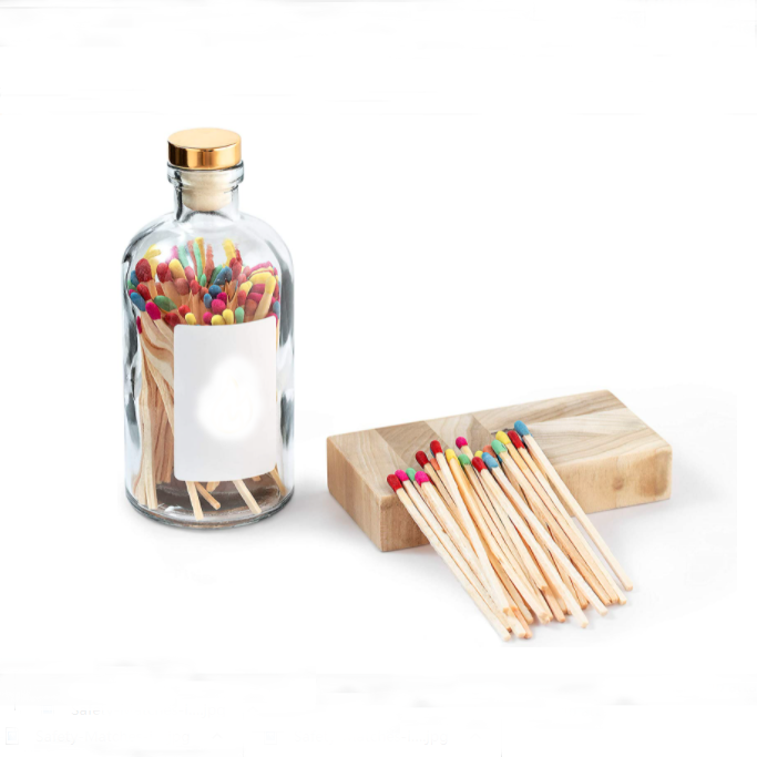 Custom size long black matches in glass jar without matches