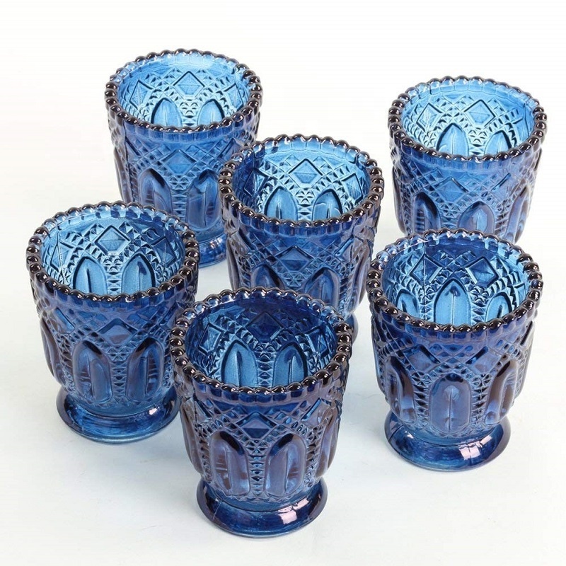 Linlang Wholesale Vintage Glass Votive Candle Holders Cobalt Blue Glass Candle Holders