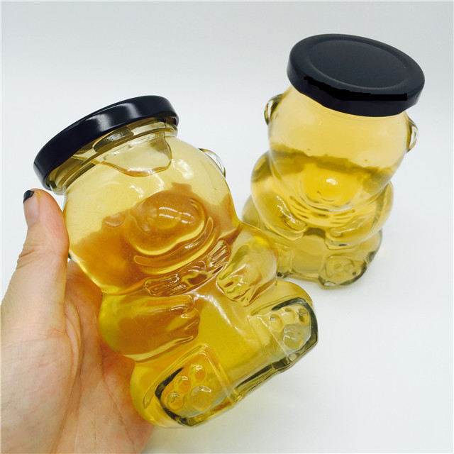 shanghai food grade unique teddy bear shaped for honey jar glass jam bottle container with metal cap