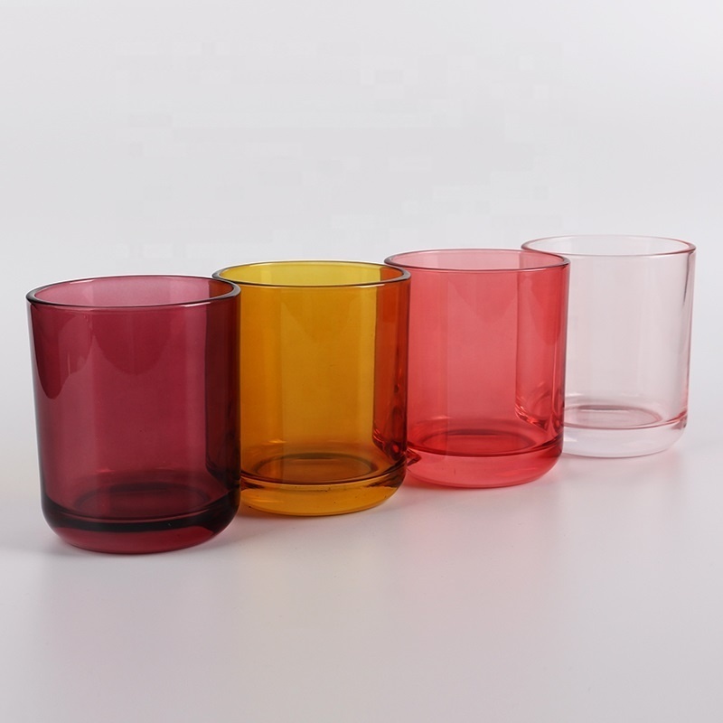 Linlang Shanghai Wholesale Round Base Colored Glass Candle Jars Pink Glass Candle Jars