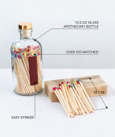 Custom size long black matches in glass jar without matches