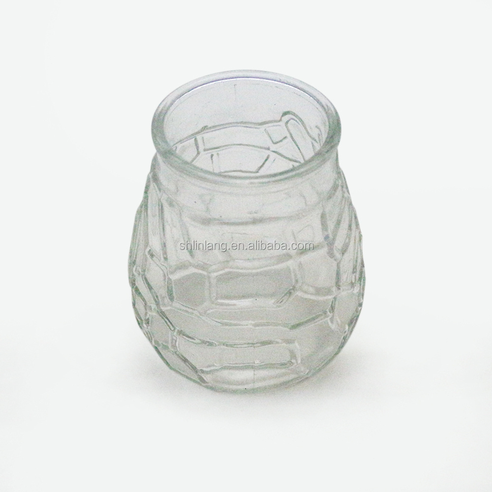 Linlang Wholesale Round Glass Candle Holder With Crack Embossed