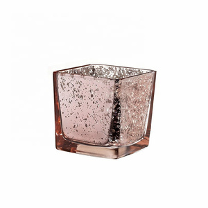 LinLang Wholesale Small Square Mercury Glass Tealight Candle Holder Glass Votive Candle Holder