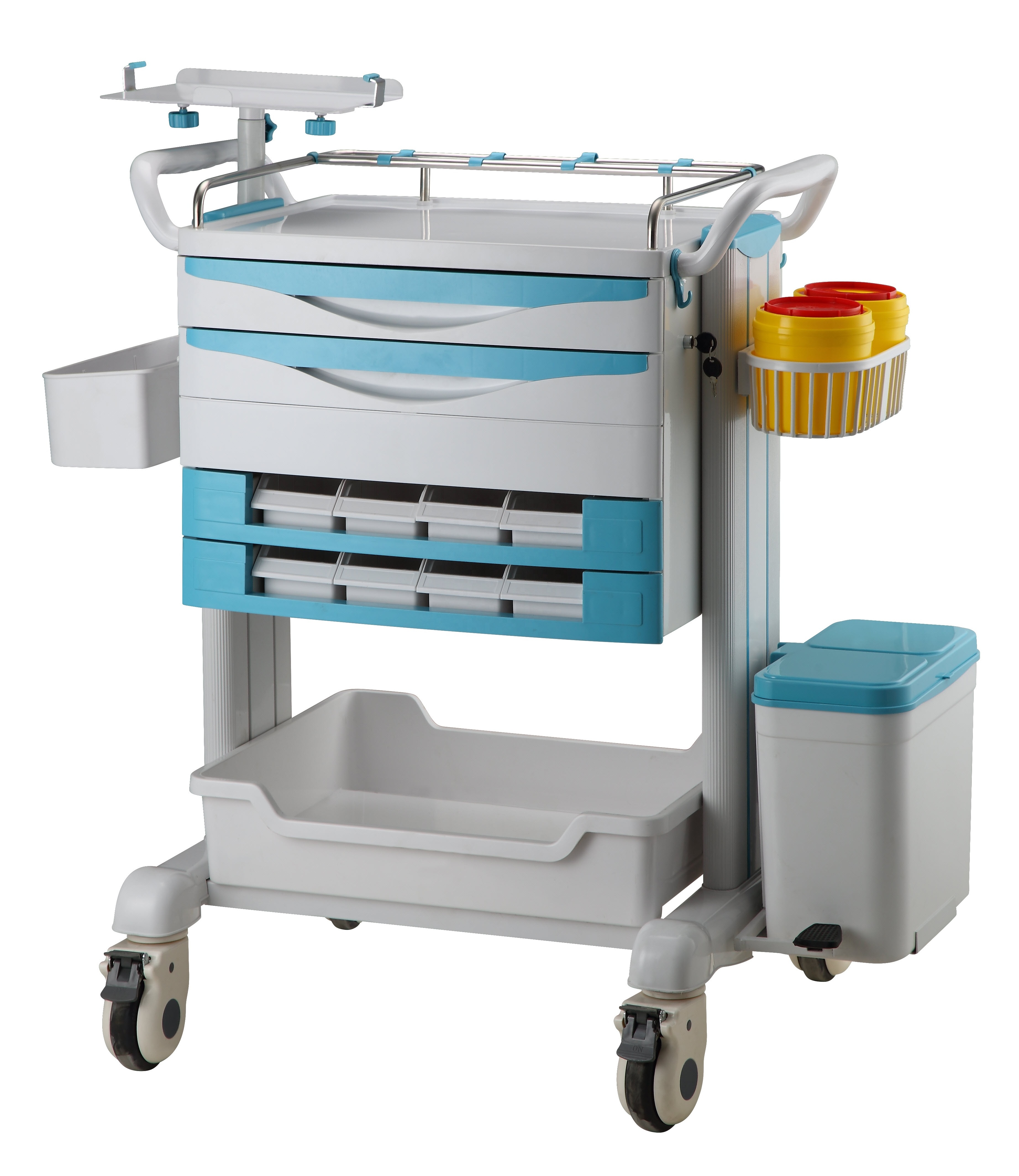 Used Mobile Adjustable Rolling Hospital Grade Laptop Carts On Wheels For Medical Offices