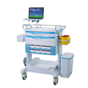 Used Mobile Adjustable Rolling Hospital Grade Laptop Carts On Wheels For Medical Offices