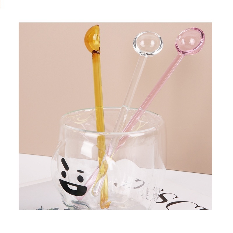 Creative Colorful Long Handle Kitchen Stir Spoon Gift Handmade Reusable Candy Glass Spoon for Milk Tea Coffee Honey