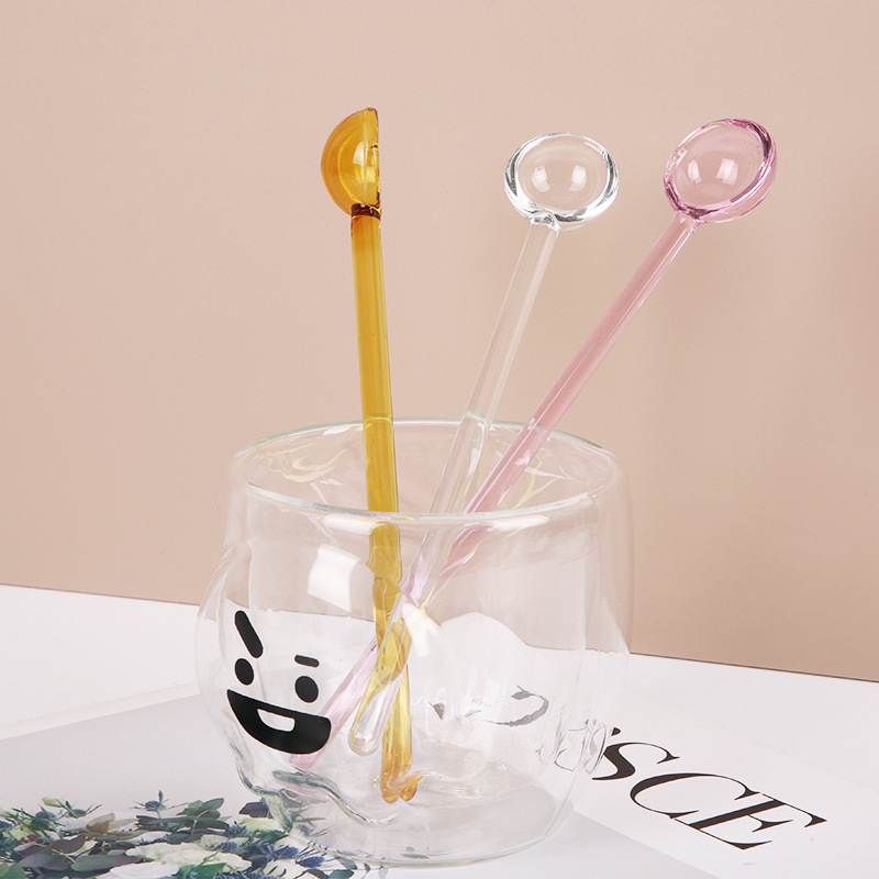 Creative Colorful Long Handle Kitchen Stir Spoon Gift Handmade Reusable Candy Glass Spoon for Milk Tea Coffee Honey