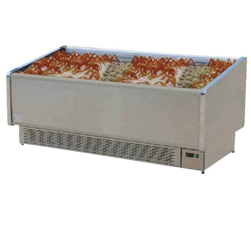 Commercial supermarket stainless steel refrigerator for fish freezer open top ice frozen sea food display fridge showcase