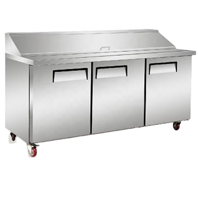 Commercial kitchen stainless steel refrigeration hotel professional restaurant salad prep table pizza fridge display fridge