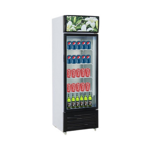 Cheap price 218L upright single transparent glass door display fridge for cold beverage