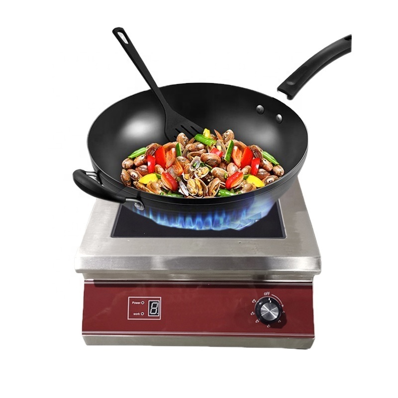 Commercial kitchen 40cm restaurant industrial cooking stainless steel round cooker induction chinese wok pan with wooden handle