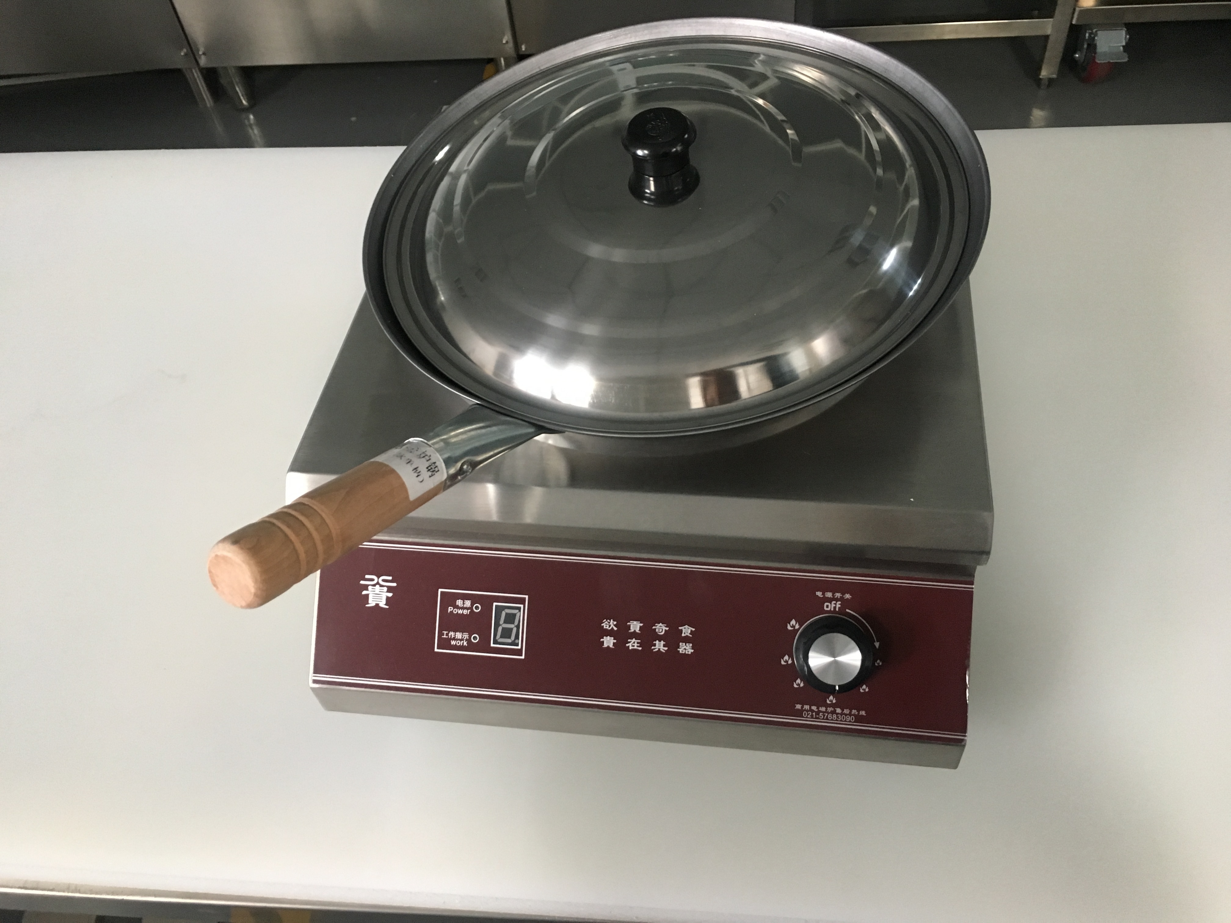 Commercial kitchen 40cm restaurant industrial cooking stainless steel round cooker induction chinese wok pan with wooden handle