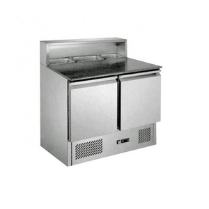 Supermarket fridge  pizza prep table chiller commercial stainless steel table top salad bar refrigerator with two doors