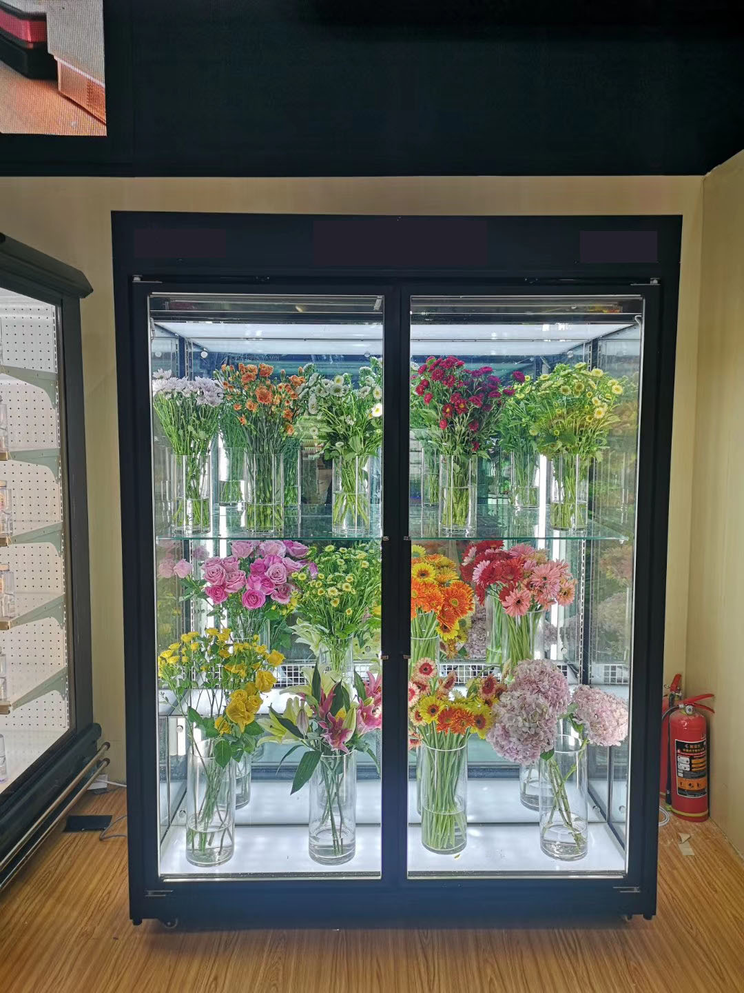 Commercial showcase for flowers glass door fridge display flower refrigerator