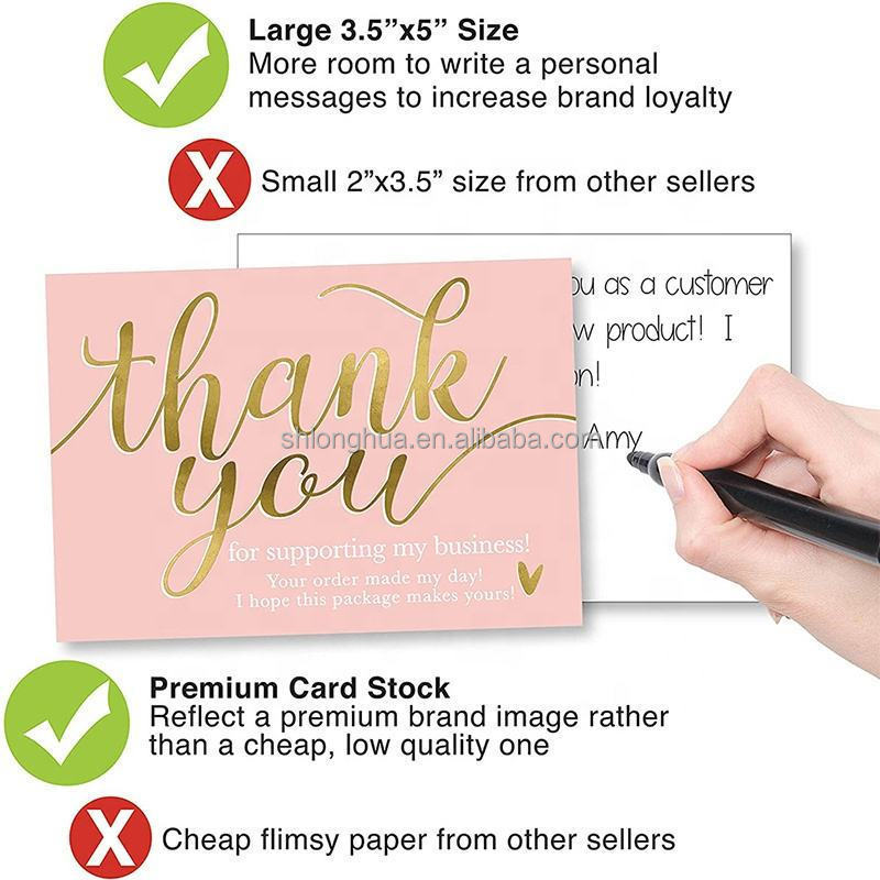 Low Moq High Quality Luxury Custom Pink Metallic Foil Logo Business Postcard Wedding Greeting Card