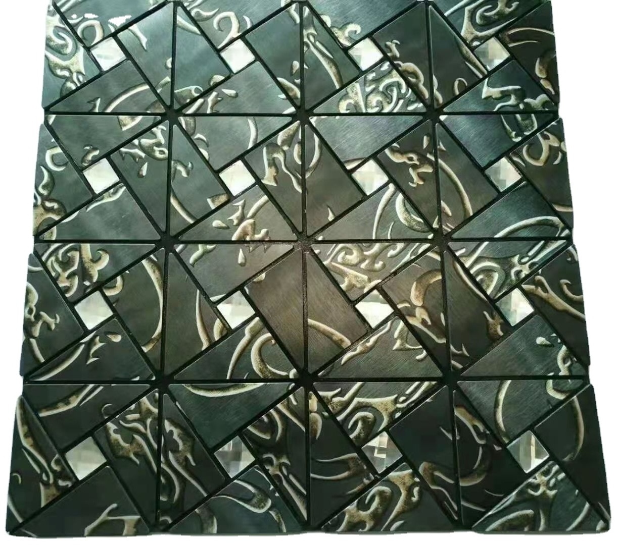 Self adhesive Glass metal wall mosaic kitchen interior design aluminium stainless steel glass mosaic tile