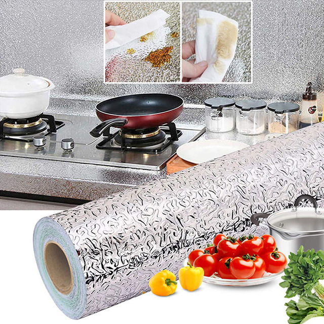 Kitchen Oil-proof Backsplash Waterproof Wallpapers and Stickers Wallpaper for Kitchen Self Adhesive Aluminum Foil Lucky Modern