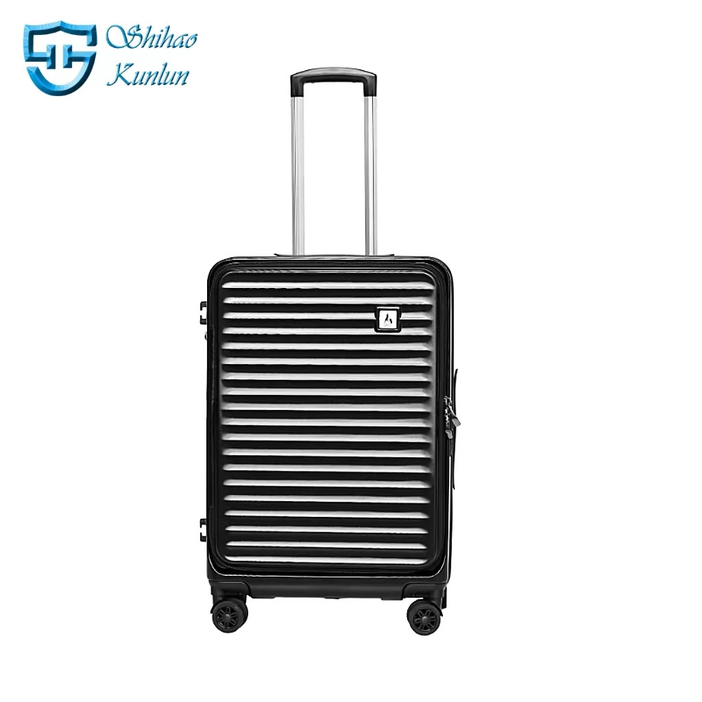 Wholesale great quality large capacity trolley case front opening suitcase travel boarding case trolley luggage