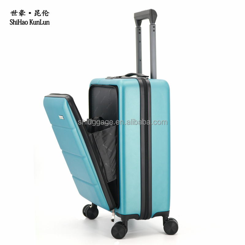 Wholesale 4 wheels multifunction front opening luggage suitcase with lock laptop compartment bag custom luggage with lap top bag