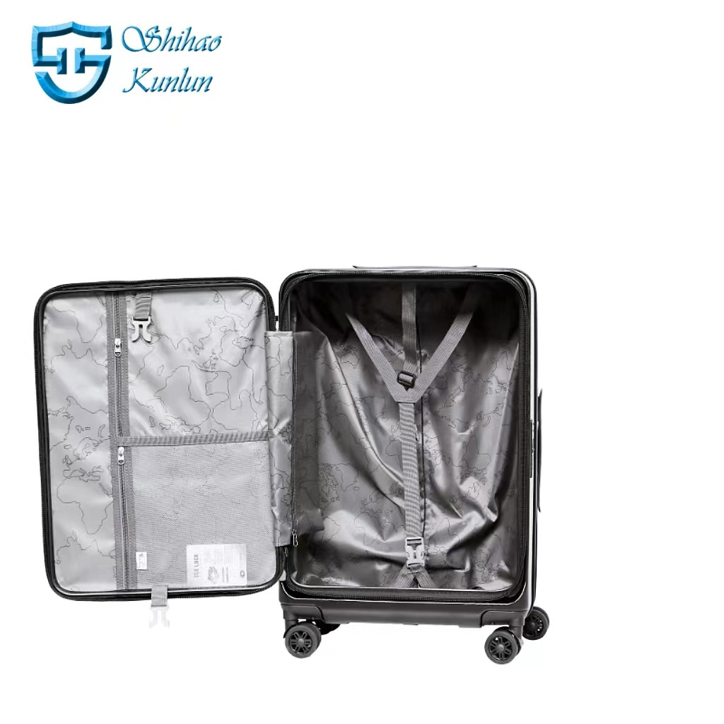 Wholesale great quality large capacity trolley case front opening suitcase travel boarding case trolley luggage