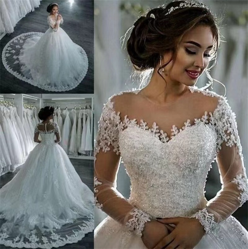 2022 Newest style Africa lace bridal ball gown pure white classic women wedding dress