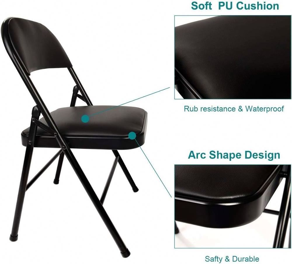 FREE SAMPLE 4-Pack Metal Steel Folding Chair With PU Padded Seats Black