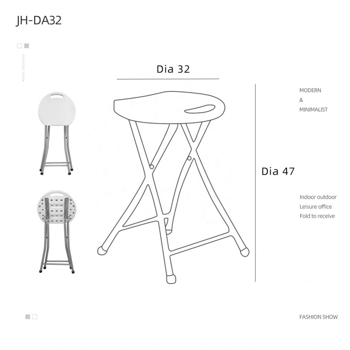 American Popular Chinese Suppliers Bench Easy to Carry White Small Round Folding Stool With Metal Frame