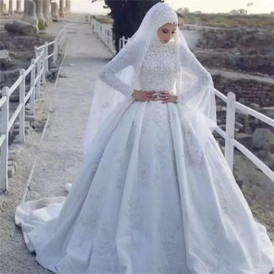 Latest model Muslim bridal wedding gown elegant long sleeve women wedding dress