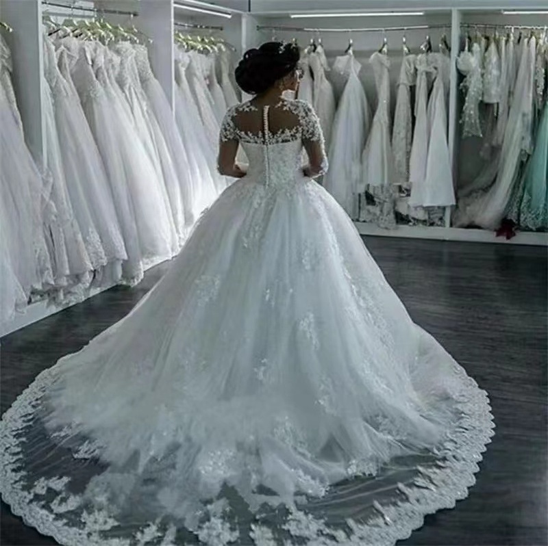 2022 Newest style Africa lace bridal ball gown pure white classic women wedding dress