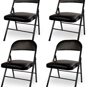 FREE SAMPLE 4-Pack Metal Steel Folding Chair With PU Padded Seats Black