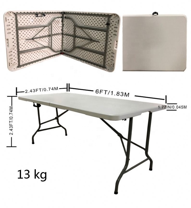 Amanzon top sale portable white HDPE folding table 6FT outdoor plastic folding table