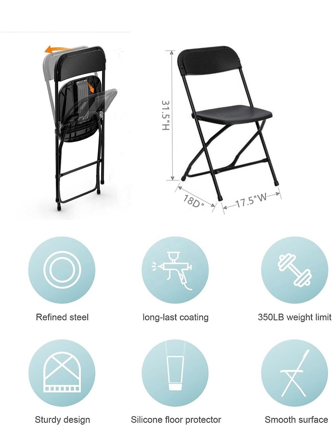 High Quality Trusted Partner Black Plastic Folding Chair Easy Storage And Transport Hard Dinning Chairs