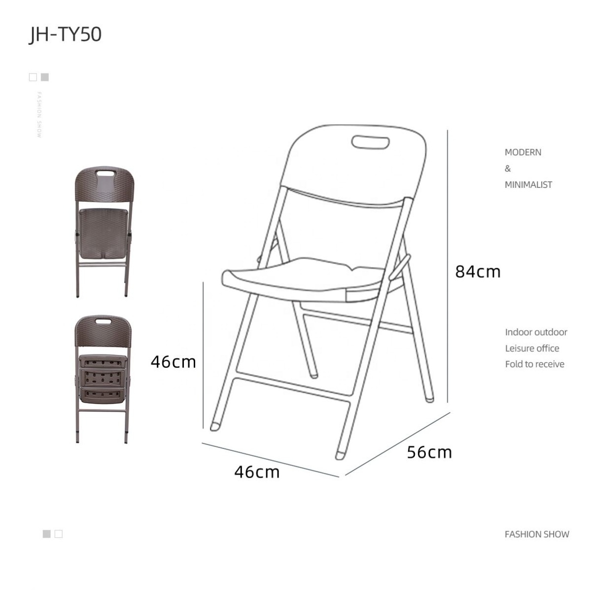 Outdoor white brown Rattan with metal legs blow plastic folding chair