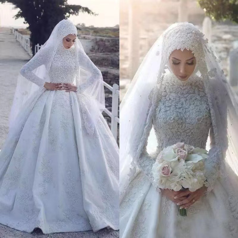 Latest model Muslim bridal wedding gown elegant long sleeve women wedding dress