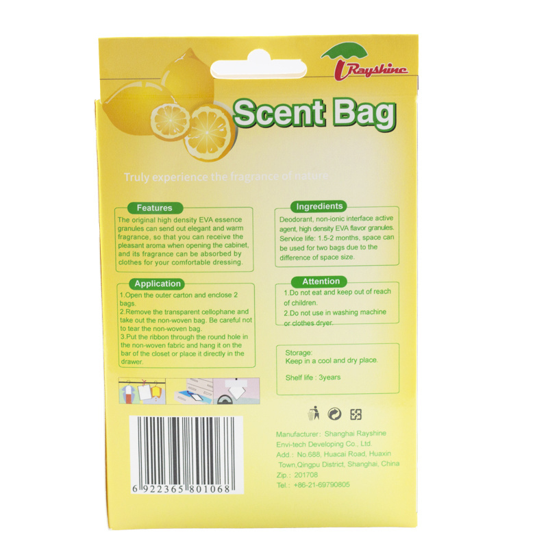 Rayshine Air freshener closet odor neutralizer deodorizer Lemon fragrance scent booster bag air freshener