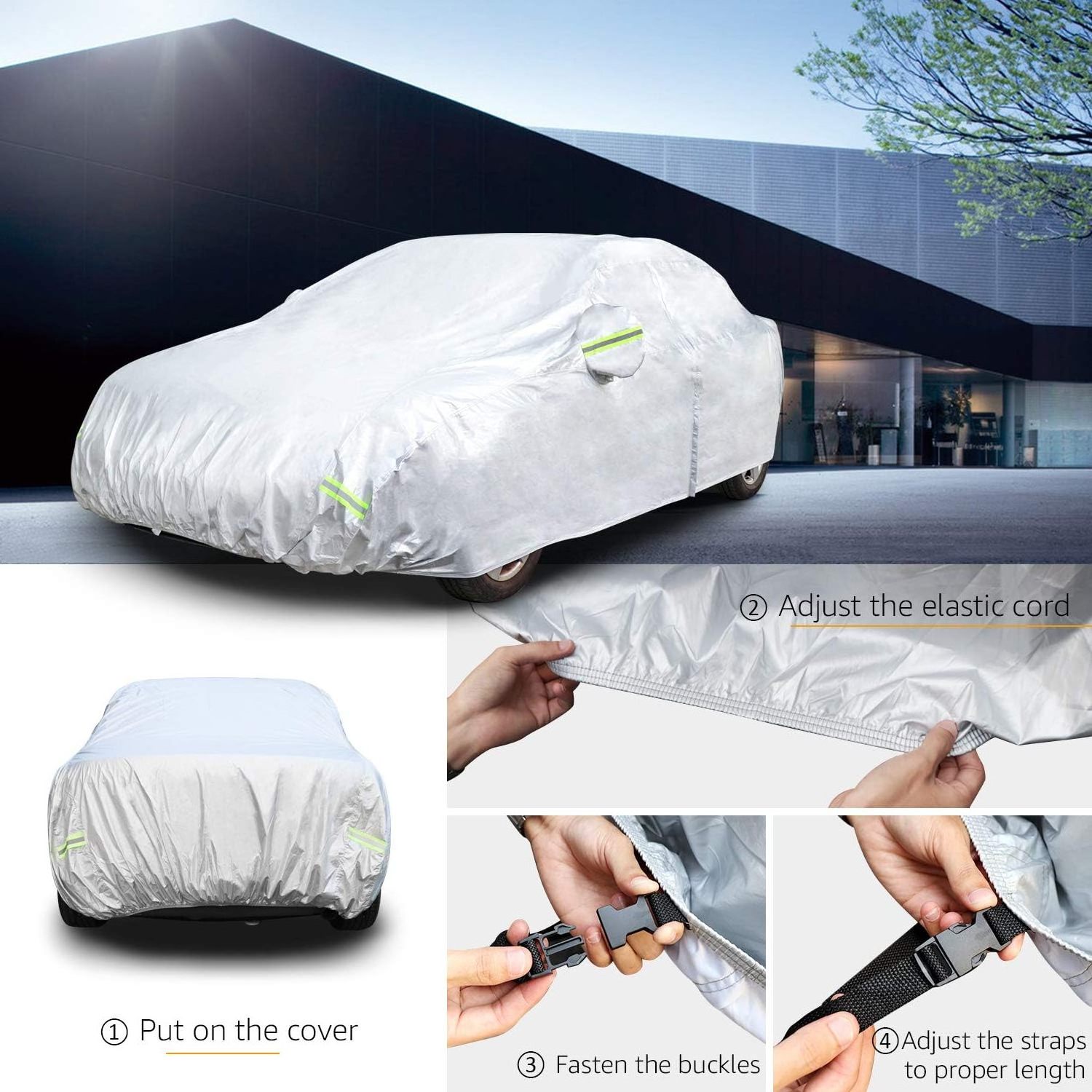 M4 Car Cover Waterproof All Weather, Outdoor Car Covers for Automobiles with Zipper Door, Hail UV Snow Wind Protection