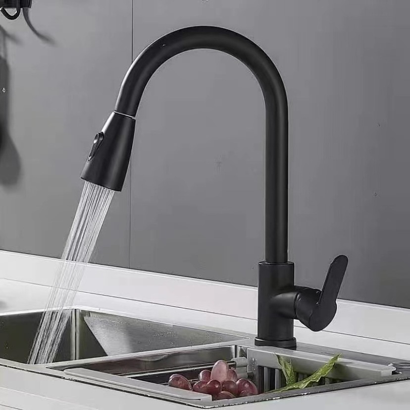 304 stainless steel kitchen extension washing faucet flat tee draw type household cold and hot water faucetMB23038