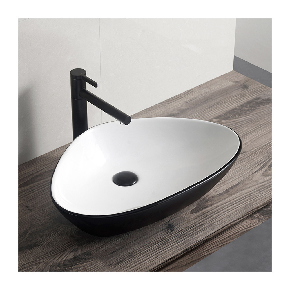 Wholesale luxury simple matte black-and-white triangular basin washbasin art basin ceramic on sale