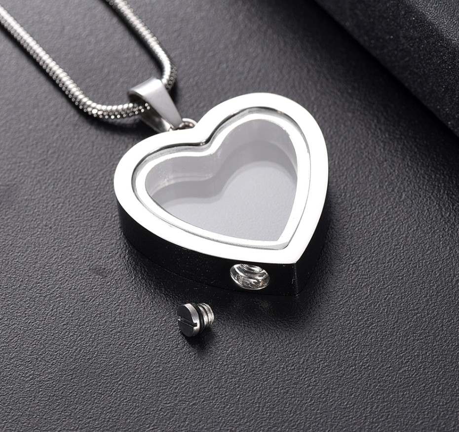 Steel Cremation Jewelry Pet Memorial Ashes Necklace Stainless Memorial Glass Heart Locket for Ashes or Hair Keepsakes