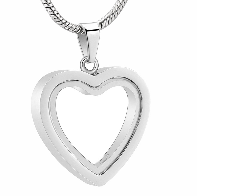 Steel Cremation Jewelry Pet Memorial Ashes Necklace Stainless Memorial Glass Heart Locket for Ashes or Hair Keepsakes