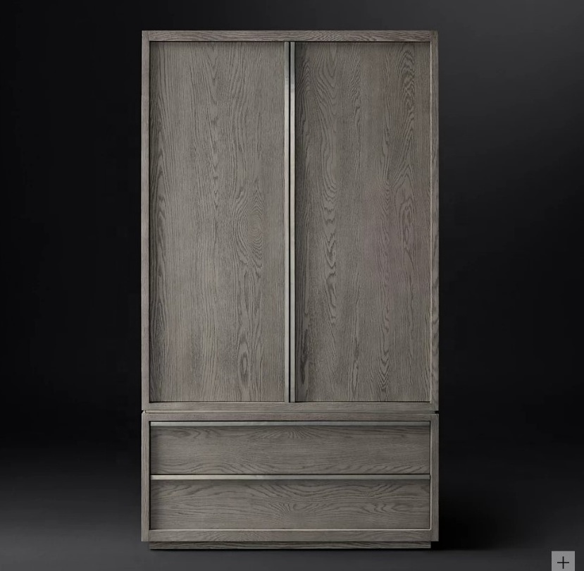 Home furniture bedroom furniture maison style customized oak armoire wooden wardrobe with classic columns