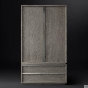 Home furniture bedroom furniture maison style customized oak armoire wooden wardrobe with classic columns