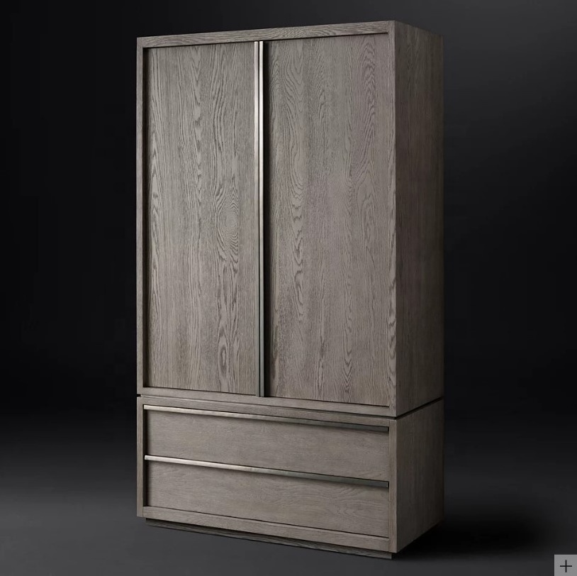 Home furniture bedroom furniture maison style customized oak armoire wooden wardrobe with classic columns