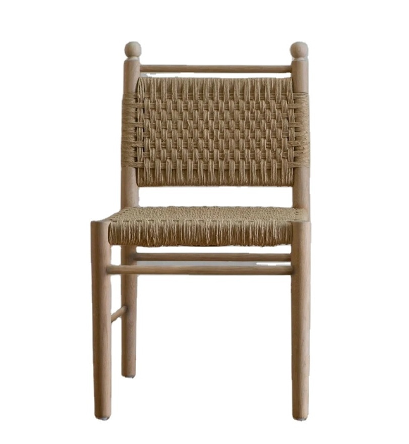 High quality modern solid wood dining chair rope woven backrest casie chair