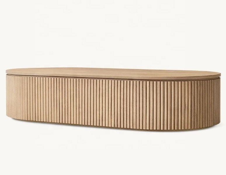 High quality French minimalist modern style solid oak oval coffee table living room furniture