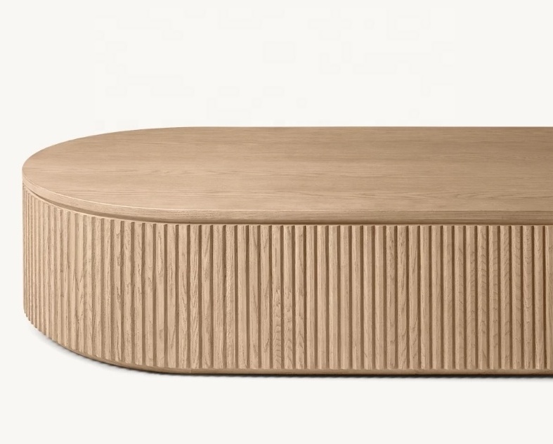 High quality French minimalist modern style solid oak oval coffee table living room furniture